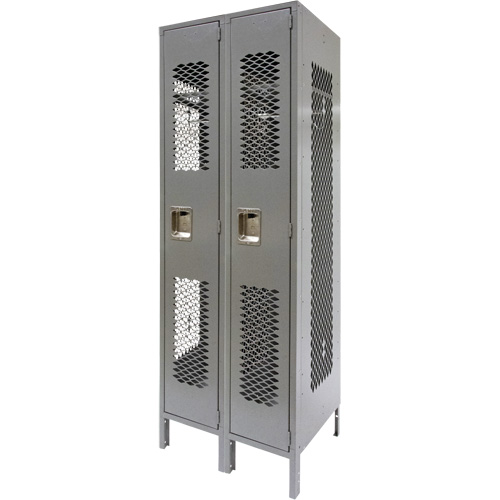 Vented Lockers, Bank of 2, 24" x 18" x 78", Steel, Grey, Knocked Down, Perforated Cam Industrial