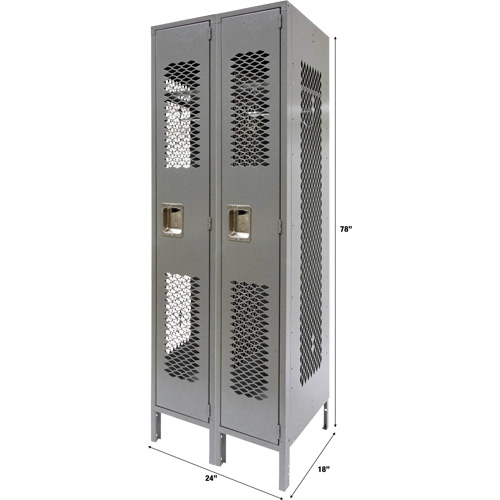 Vented Lockers, Bank of 2, 24" x 18" x 78", Steel, Grey, Knocked Down, Perforated Cam Industrial
