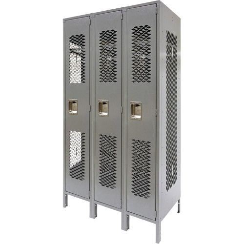 Casiers ventil&eacute;s, Bloc de 3, 36" x 18" x 78", Acier, Gris, D&eacute;mont&eacute;, Perfor&eacute; Cam Industrial