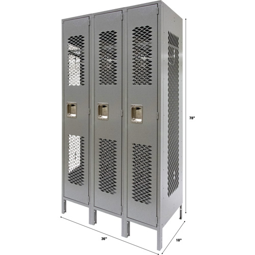 Casiers ventil&eacute;s, Bloc de 3, 36" x 18" x 78", Acier, Gris, D&eacute;mont&eacute;, Perfor&eacute; Cam Industrial