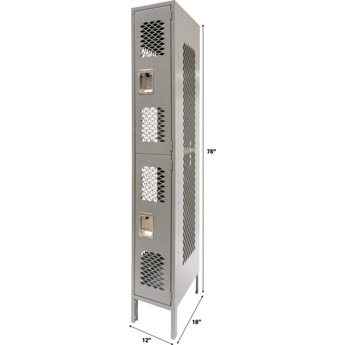 Vented Lockers, 2 -tier, 12" x 18" x 78", Steel, Grey, Knocked Down, Perforated Cam Industrial