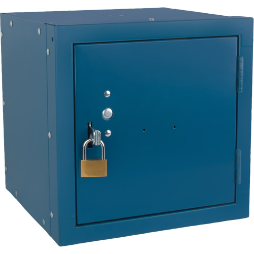 Casier cubique empilable, 12" x 12" x 12", Acier, Bleu, D&eacute;mont&eacute; Cam Industrial