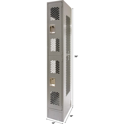 Vented Lockers, 2 -tier, 12" x 18" x 78", Steel, Grey, Knocked Down, Perforated Cam Industrial