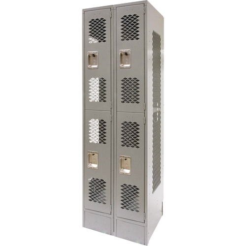 Vented Lockers, 2 -tier, Bank of 2, 24" x 18" x 78", Steel, Grey, Knocked Down, Perforated Cam Industrial
