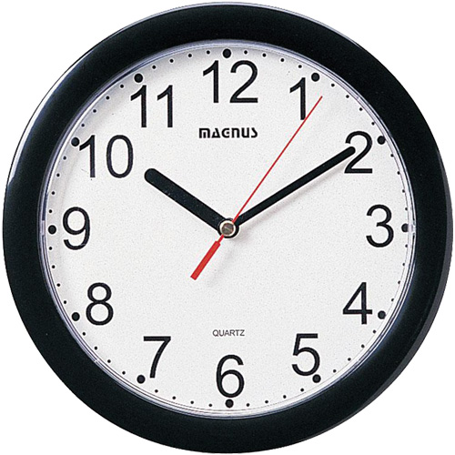 Round Clock, Analog, Battery Operated, 8" dia., Black Cam Industrial