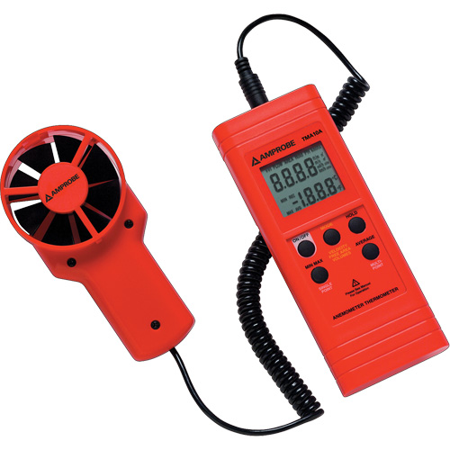 An&eacute;mom&egrave;tre et thermom&egrave;tre TMA10A, Sans enregistrement des donn&eacute;es, Gamme de v&eacute;locit&eacute; d'air de 0,4 - 25 m/sec Cam Industrial