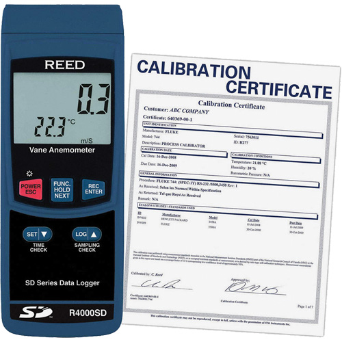 Thermo-an&eacute;mom&egrave;tre avec certificat de calibration, Enregistrement des donn&eacute;es, Gamme de v&eacute;locit&eacute; d'air de 0,4 - 30 m/sec Cam Industrial
