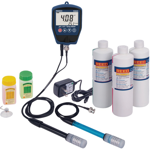 Trousse de pH/mV-m&egrave;tre R3525 avec &eacute;lectrode de potentiel redox, solution de pH/conductivit&eacute; et adaptateur de courant Cam Industrial