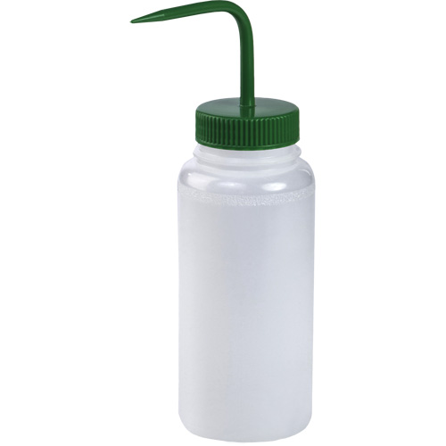 Wide-Mouth Polyethylene Wash Bottle with Green Polypropylene Cap Cam Industrial