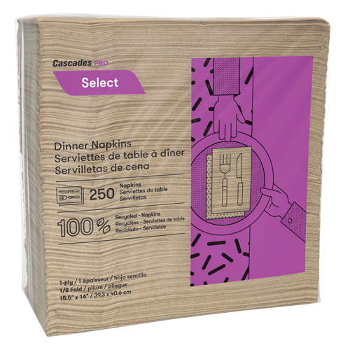 Pro Select 1/8 Fold Dinner Napkins, 1 Ply, 15.5" x 16" Cam Industrial