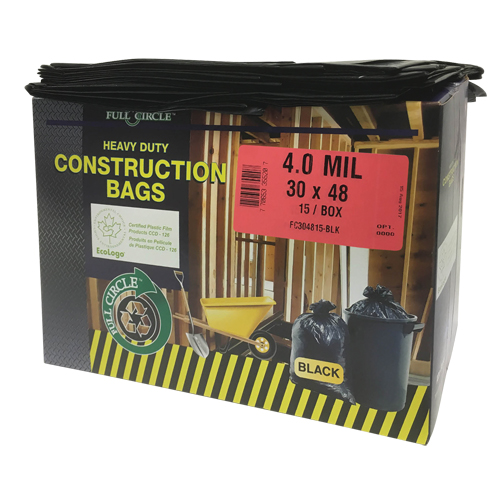 Sacs pour d&eacute;chets pour entrepreneurs, Fort, 30" la x 48" lo, 4 mils, Noir, Capacit&eacute; 124,91 L (33 gal.) Cam Industrial