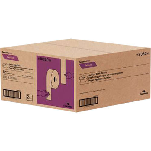 Pro Select Toilet Paper, Jumbo Roll, 2 Ply, 500' Length, White Cam Industrial