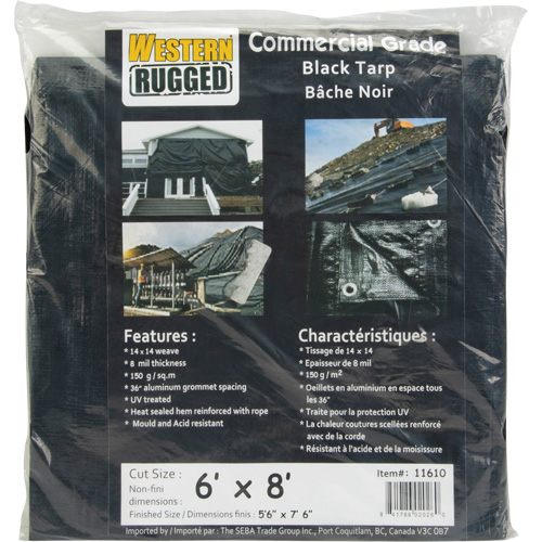 Tarp, Light Industrial Duty, Black, 6' x 8' x 8 mils Cam Industrial