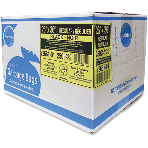 Industrial Garbage Bags, Regular, 36" W x 26" L, 0.65 mils, Black Cam Industrial