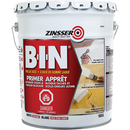 B-I-N&reg; Shellac-Base Sealer Primer, 18.9 L, Pail, Tintable White Cam Industrial