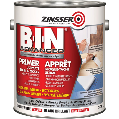 B-I-N&reg; Advanced Synthetic Shellac Based Primer, 3.78 L, Gallon, Tintable Bright White Cam Industrial
