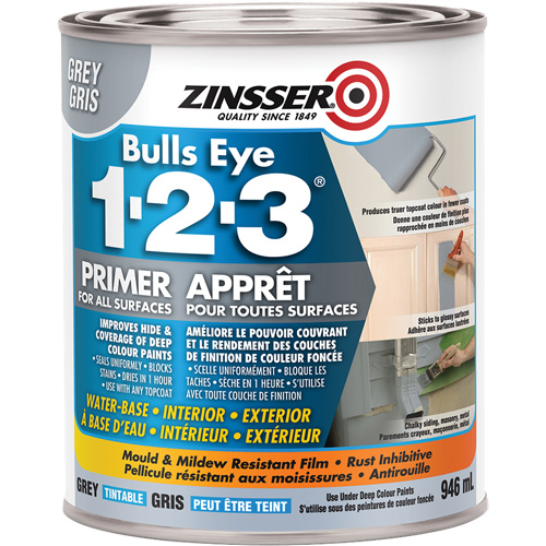 Bulls Eye 1-2-3&reg; Water-Base Primer, 946 ml, Can, Grey Cam Industrial
