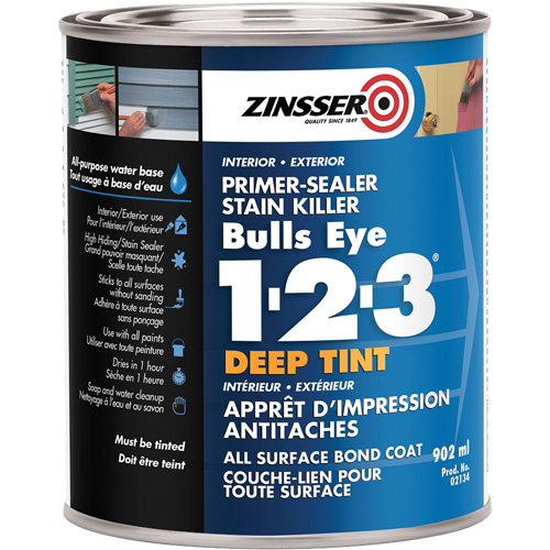 Bulls Eye 1-2-3&reg; Deep Tint Primer, 902 ml, Can, White Cam Industrial