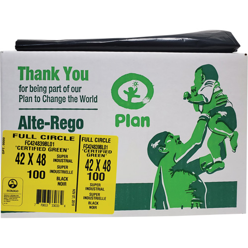 Sacs &agrave; d&eacute;chets industriels super Full Circle, Biod&eacute;gradable, T-Fort, 48" lo x 42" la, &eacute;paisseur de 1,5 mil Cam Industrial