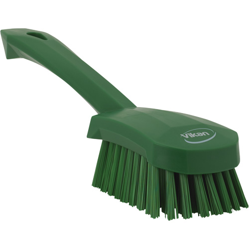 Short-Handled Churn Brush, Stiff Bristles, 10" Long, Green Cam Industrial