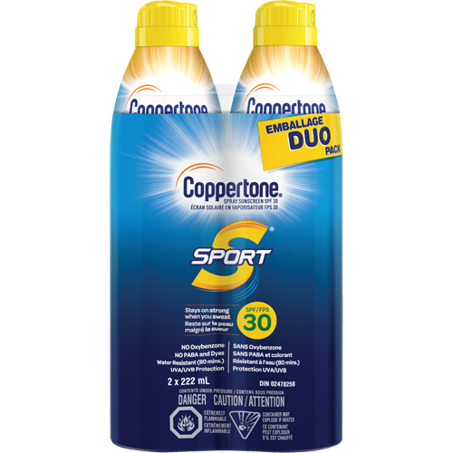 &eacute;cran solaire r&eacute;sistant &agrave; l'eau Sport, FPS 30, A&eacute;rosol Cam Industrial