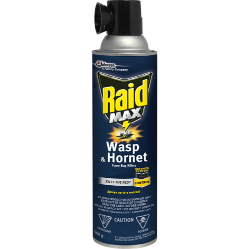 Mousse insecticide contre les gu&ecirc;pes et les frelons Raid Max, 500 g, Canette a&eacute;rosol, &agrave; base de solvant Cam Industrial