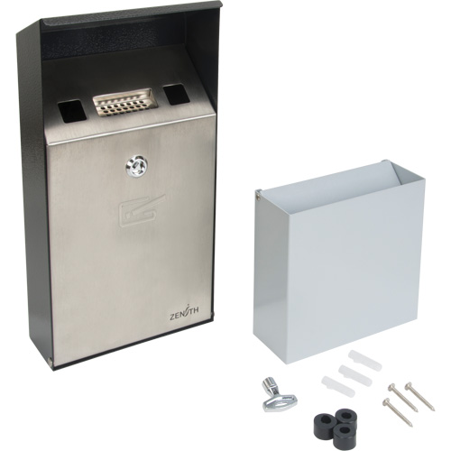 Smoking Receptacle, Wall-Mount, Stainless Steel, 1 Litre Capacity, 11-4/5" Height Cam Industrial