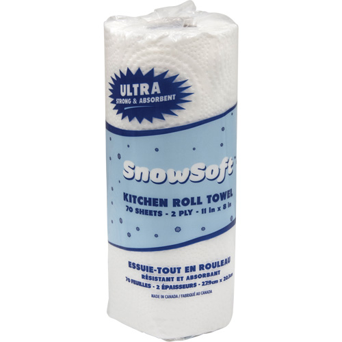 Essuie-tout pour cuisines de premi&egrave;re qualit&eacute; Snow Soft, 2 Pli, 70 Feuilles/rouleau, 8" la, 11" lo Cam Industrial