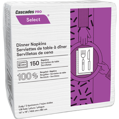 Pro Select&reg; 1/8 Fold Dinner Napkin, 2 Ply, 15" x 16" Cam Industrial