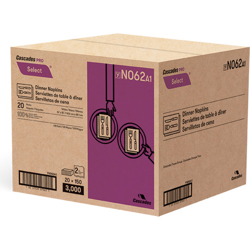 Pro Select&reg; 1/8 Fold Dinner Napkin, 2 Ply, 15" x 16" Cam Industrial