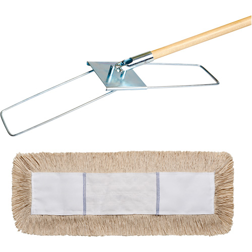 Break-Ezy Dust Mop System, Slip On Style, Cotton, 48" L x 5" W Cam Industrial