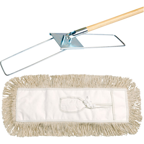 Break-Ezy Dust Mop System, Tie-On Style, Cotton, 48" L x 3-1/2" W Cam Industrial
