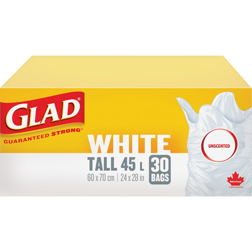 Sacs &agrave; ordures hauts 45 L sans parfum, R&eacute;gulier, 24" la x 28" lo, Blanc Cam Industrial
