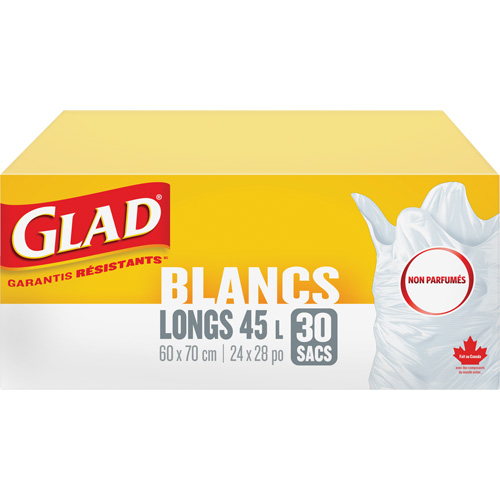 Sacs &agrave; ordures hauts 45 L sans parfum, R&eacute;gulier, 24" la x 28" lo, Blanc Cam Industrial