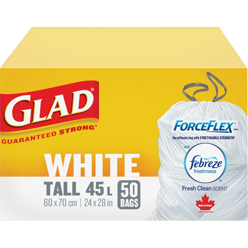 Tall 45L Febreze Garbage Bags, Regular, 24" W x 28" L, White Cam Industrial