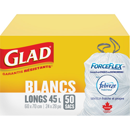 Tall 45L Febreze Garbage Bags, Regular, 24" W x 28" L, White Cam Industrial