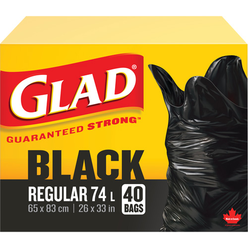 74L Garbage Bags, Regular, 26" W x 33" L, Black Cam Industrial