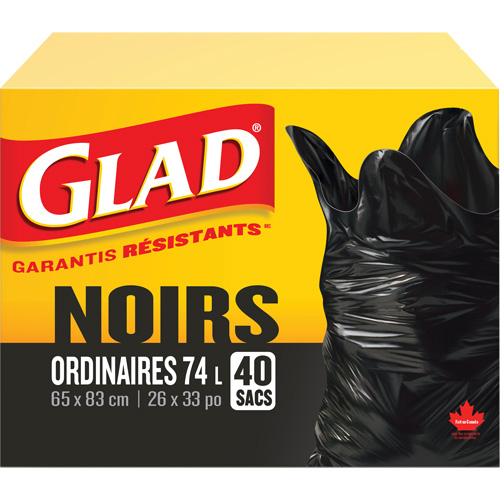 74L Garbage Bags, Regular, 26" W x 33" L, Black Cam Industrial