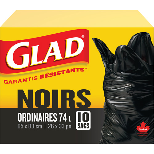 74L Garbage Bags, Regular, 26" W x 33" L, Black Cam Industrial
