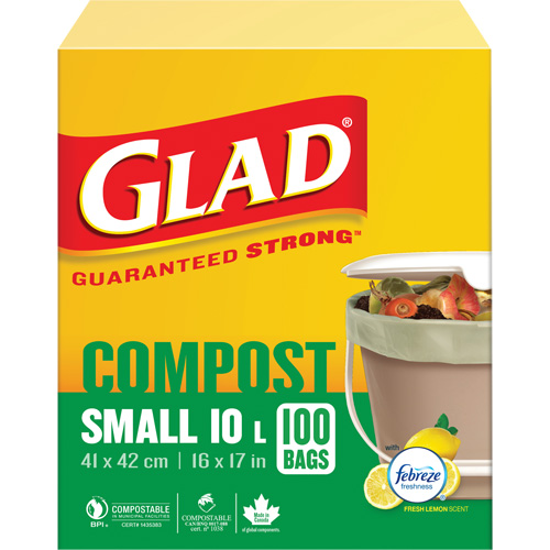 Small Compostable Bags, Regular, 17" L x 16" W, Brown, 10 L (3 Gal.) Capacity Cam Industrial