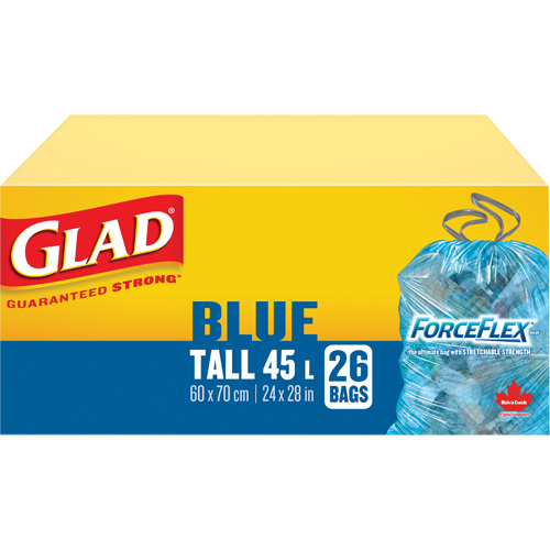 45L Recycling Bags, Regular, 24" W x 28" L, Blue Cam Industrial