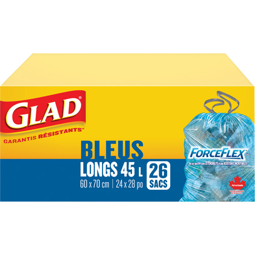 45L Recycling Bags, Regular, 24" W x 28" L, Blue Cam Industrial