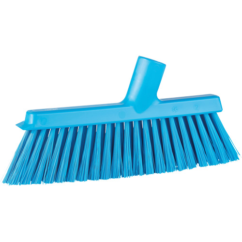 Dustpan Broom with Angled Thread, Medium Bristles, 10", Polyester, Blue Cam Industrial