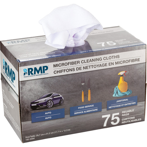 Chiffons lavables pour le nettoyage, Microfibre, Blanc Cam Industrial