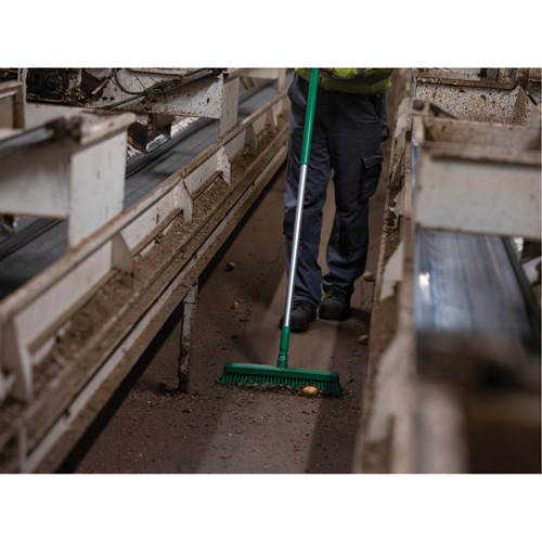 Push Broom Head, Fine/Stiff Bristles, 16-1/2", Polyester/Polypropylene, Green Cam Industrial