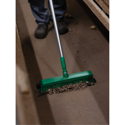 Push Broom Head, Fine/Stiff Bristles, 16-1/2", Polyester/Polypropylene, Green Cam Industrial