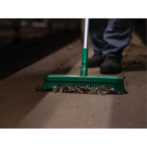 Push Broom Head, Fine/Stiff Bristles, 16-1/2", Polyester/Polypropylene, Green Cam Industrial