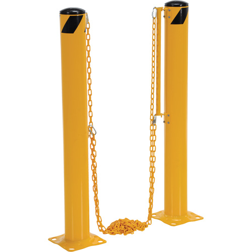 Dock Chain Barrier Bollard System, Steel, 42" H x 6-5/8" W, Yellow Cam Industrial
