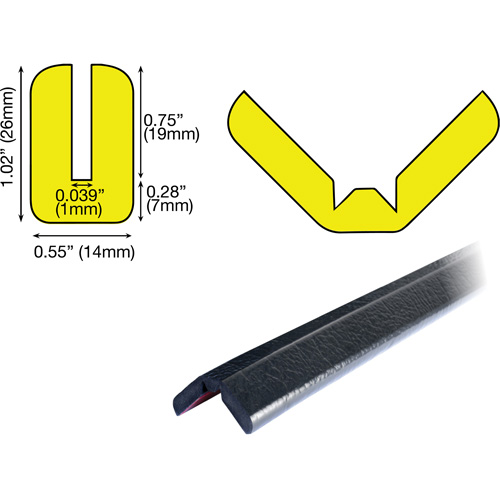 W Profile 1M Edge Protection Bumper Guard, 3.25' Long Cam Industrial