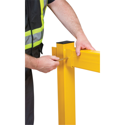 Corner Post for Light-Duty Guard Rails, Steel, 42" H, Safety Yellow Cam Industrial